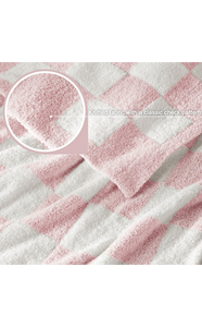 Checkered Knit Microfiber Fabric <b>Throw</b> <b>Blanket</b> for <b>Couch</b> Sofa Bed Soft Fluffy Cozy Eco-Friendly Breathable Skin-Friendly - Product Image 2