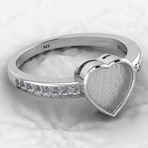 Genuine 925 Silver 8mm Heart CZ Breastmilk Semi Mount <b>Blank</b> Collet <b>Ring</b> Setting for Stone Resin & Ashes Work Keepsake Jewelry - Product Image 5