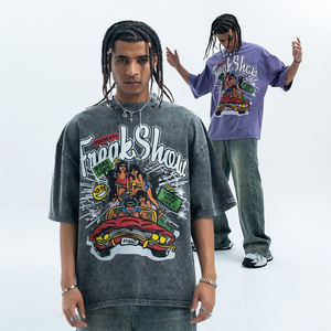 เสื้อยืดบ็อกซี่สไตล์ย้อนยุคเสื้อฮิปฮอปทรงโอเวอร์ไซส์พิมพ์ลายหน้าจอน้ำหนักมากเสื้อซักครึ่งแขนเสื้อสไตล์ฤดูร้อน - Product Image 1