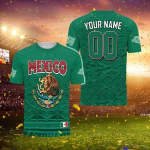 Maglia da Calcio Unisex 3D con Nome e Numero Personalizzati, Motivo Aquila e Azteco per Tifosi - Stile Messicano - Product Image 3