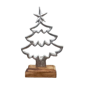 Handmade Modern Metal Tree Star Top Creative Wooden Base Decorative Elegant Silver <b>Christmas</b> Tree Sculpture For <b>Christmas</b> - Product Image 6
