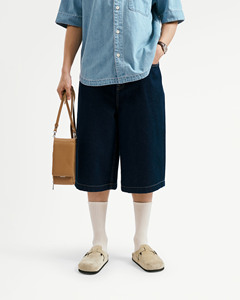 Pantalones Cortos de Mezclilla para Hombre, Transpirables, Sin Tejido, Cintura Media, Diseño Sólido, Corte Holgado, Cierre con Cordón, Ecológicos, de Secado Rápido, Casuales de Verano - Product Image 1