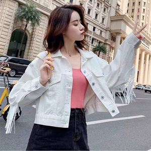 Abrigo vaquero blanco para mujer con decoración de botones, prendas de vestir exteriores holgadas para primavera, otoño, invierno, verano, Tops informales para estudiantes - Product Image 1