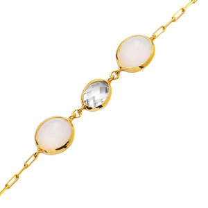 Quartz fumé blanc élégant et pierre CZ lunette en or 22 carats bijoux en argent bracelet en argent sterling 925 fait à la main en gros - Product Image 3