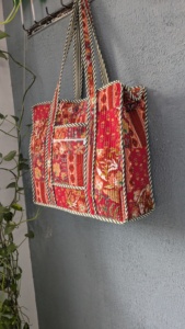 Pinksa Fashion Handmade Indian Cotton Block Print Quilted Open Closure Women's Shoulder Shopping Tote <b>Bag</b> Pockets Autumn Winter - Product Image 3