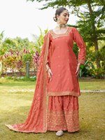 Créez des moments précieux avec notre Salwar Kameez en soie artistique brodé non cousu, couleur vive, spécial mariage et fiançailles, prêt à porter en viscose