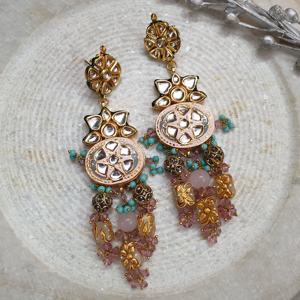 ต่างหูทอง kundan meena สำหรับทารกสีชมพูเครื่องประดับโลหะผสมสีเทา - Product Image 6