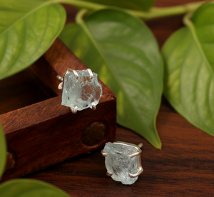 Raw <b>Aquamarine</b> Gemstone 925 Sterling Silver Gold Claw Setting Bohemian <b>Stud</b> <b>Earrings</b> Women's Engagement Wedding Anniversary - Product Image 6