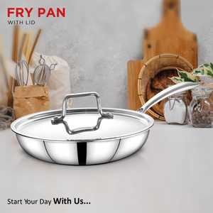 Utensilios de cocina de grado alimenticio Sartenes con mango remachado de acero inoxidable con tapa Diseño duradero Fácil de limpiar Exótico Plata brillante - Product Image 5