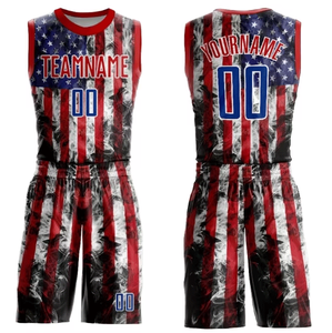 Ventes en gros d'uniformes de basket-ball américains classiques pour hommes, de haute qualité, 100% polyester, antibactériens, avec nom d'équipe personnalisé brodé - Product Image 1