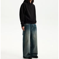 Jeans cargo surdimensionnés à jambes larges et amples, délavés, bleu délavé, multi-poches, personnalisés, pour hommes