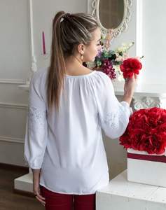 Chemisier brodé à fleurs d'été pour femmes imprimé Satin coton manches bouffantes glands tissés décontracté pour les fêtes décoration Simple - Product Image 5