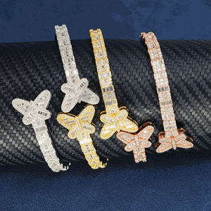 Iced Out 925 Sterling <b>Silver</b> Hip Hop Jewelry Butterfly <b>Bracelet</b> <b>Bangle</b> - Product Image 2