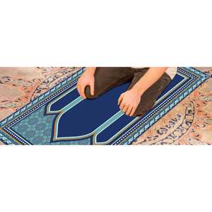 Alfombra de Oración Islámica Azul: Elegante Decoración para Mezquita, Alfombra Estampada, con Pelo Suave - Product Image 2