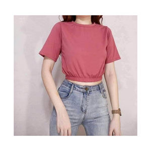 Tops cortos de cuello redondo de algodón de secado rápido para mujer de verano 2024, camisetas casuales con patrón estampado, precio al por mayor frontal, Bangladesh - Product Image 4