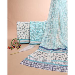 ชุดสูทผ้าฝ้ายสำหรับผู้หญิง ลายบล็อกพิมพ์ พร้อมผ้าคลุมไหล่ สไตล์ดั้งเดิมสุดหรู - Product Image 1