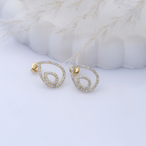 Pendientes de tuerca de piedra CZ de diseño ovalado entrelazado 925 Plata hecha a mano al por mayor joyería fina turca - Product Image 4