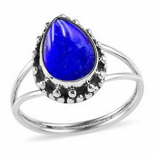 Bague en Lapis Lazuli naturelle faite à la main Bague en pierre précieuse en forme de larme Bague en argent Boho Bijoux pour femmes Bleu - Product Image 4
