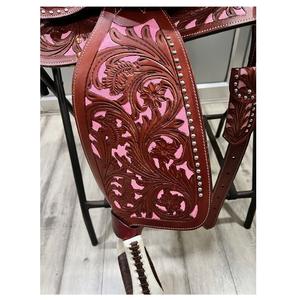 Silla de montar occidental hecha a mano en cuero duradero de colores personalizados con árbol de plástico directamente de la India - Product Image 3