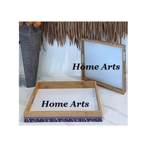 Ensemble de deux plateaux de service à thé et café de forme rectangulaire à bas prix Plateau à chocolats en acier inoxydable couleur argent - Product Image 6