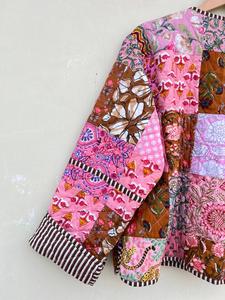 Chaqueta Unisex acolchada de estilo bohemio hecha a mano con patrón Floral algodón indio transpirable Jersey botón Casual abrigo de invierno para mujer - Product Image 5