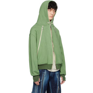 Sweat à capuche en molleton vintage écologique vert pour homme, coupe décontractée, avec design en strass, logo personnalisé, hiver, 100% coton - Product Image 5