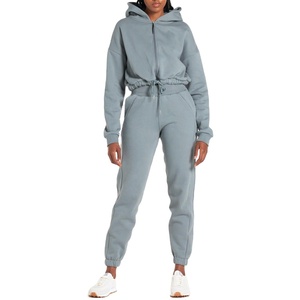 Super Soft Cotton <b>Fleece</b> Workout Adjustable Elastic Jacket <b>Jogger</b> Gym Tracksuits Set for <b>Women</b> - Product Image 1