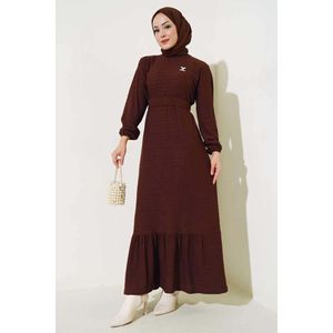 Robe marron décontractée à volants avec ceinture - Product Image 4