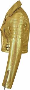 Veste en cuir jaune brillante surdimensionnée de style High Street pour les femmes pour le printemps en moto - Product Image 3