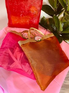 Sacs Femme Sac de Mariage Fait Main Rakhi Cadeau pour Soeur Indien Ethnique Potli Porte-monnaie de Mariée, Sac en Organza, Sac Transparent - Product Image 3