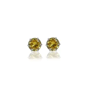 Trendy Yellow Sapphire <b>Stud</b> <b>Earrings</b> <b>for</b> <b>Women</b> Daily Wear with Religious Geometric Pattern Made of Copper Brass <b>for</b> Parties - Product Image 1