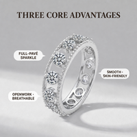 S925 Silber Vollbesetzter Moissanit-Ring D-Farbe VVS 3mm Runde Steine Milgrain-Kante Gravierte Ringe für Frauen GRA