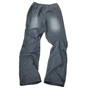 Pantalon de survêtement personnalisé pour hommes Baggy oversize OEM Pantalon de survêtement évasé en coton épais avec strass pour hommes - Product Image 5