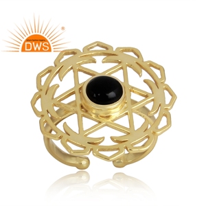 Nuevo diseño de plata esterlina 18K chapado en oro Natural negro ónix anillo de piedras preciosas Demi joyería fina para mujer regalo para ella - Product Image 1