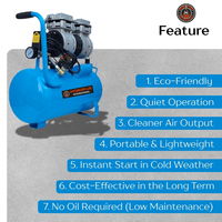 Compresseur d'air sans huile 30L 1HP Ultra silencieux Compact Modèle robuste pour garage automobile, gonflage des pneus, pulvérisation de peinture et utilisation d'outils