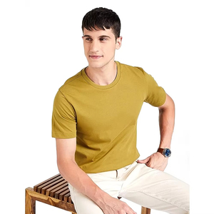 Camiseta de algodón 100% de verano para hombre, camiseta informal de manga corta con cuello redondo, camisetas cómodas antiarrugas de Color sólido para hombre - Product Image 3
