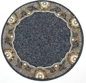 Glass Beaded Placemat for <b>Dining</b> <b>Table</b> Blue <b>White</b> & Gold for Gathering Decoration & Family Parties Celebration Thanksgiving - Product Image 1