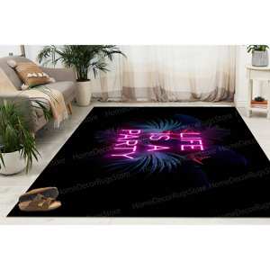 Tapis imprimé - Ambiance tropicale, décoration de fête moderne néon, cadeau, tapis fin non tissé - Product Image 4