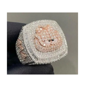 10,00 quilates Ice Out VVS Moissanite redondo y Baguette corte diamante oro blanco Hip Hop anillo de bodas para hombres 925 plata esterlina - Product Image 3