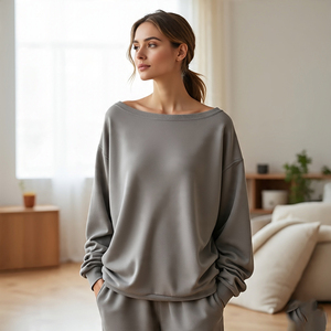 Ropa de calle de medio hombro para mujer, sudaderas deportivas con corte en el hombro, sudaderas informales holgadas para mujer - Product Image 4