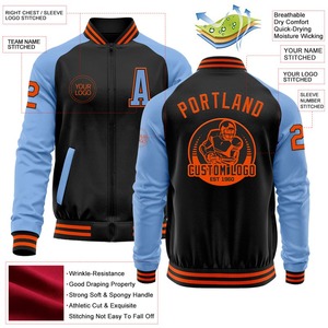 Personalizado Negro Naranja-Azul Claro Bomber Varsity Letterman Dos Tonos Cremallera Chaqueta Cortavientos vintage Hombres Varsity Jacket - Product Image 2
