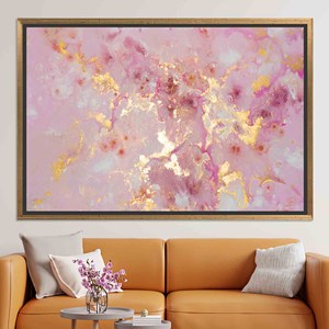 Toile d'art imprimée motif marbre rose et or : design élégant à l'encre d'alcool, toile encadrée dorée - Product Image 1
