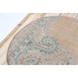 Tapis turc 3,3x3,3 pieds, tapis rond vintage, tapis à motifs floraux orange et vert - Product Image 5