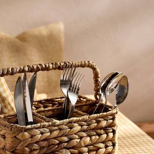 Natural Water Hyacinth Cutlery Holder <b>Basket</b> Handmade <b>Wicker</b> Utensil Organizer Flatware Storage For Kitchen Countertop - Product Image 4