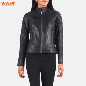 Veste de motard en cuir de vache véritable pour femmes Slim Fit Stand High Front Zipper Stylish Classic Coat Plain Dyed Wearhit - Product Image 6