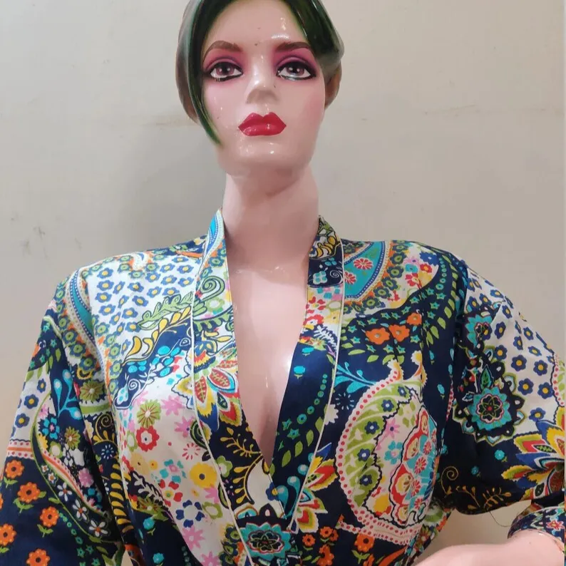 100% Ethnic Cotton Beautiful Kimono Robes Paisley Print Shower Bathrobes Bikini Beach Cover Up Women's Wear at Wholesale Price