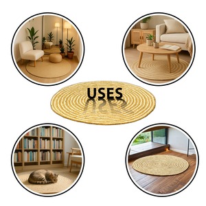 พรมปอกระเจาถักทำด้วยมือพรมทรงกลมธรรมชาติเสื่อปูพื้นทนทานสำหรับตกแต่งบ้านเป็นมิตรกับสิ่งแวดล้อม - Product Image 6
