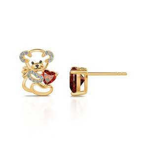 ต่างหูเงินแท้รูปหมีเท็ดดี้และหัวใจ Jeulia Fall in Love สำหรับวันครบรอบ - Product Image 2
