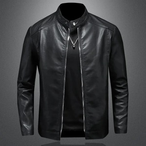 Nouvelle veste de moto en cuir pour hommes col montant épaissi doublé de polaire style décontracté - Product Image 5