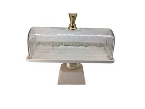 Support à gâteau carré en bois écologique fait à la main avec un dôme en verre et une cloche pour la présentation de desserts et de pâtisseries - Product Image 3